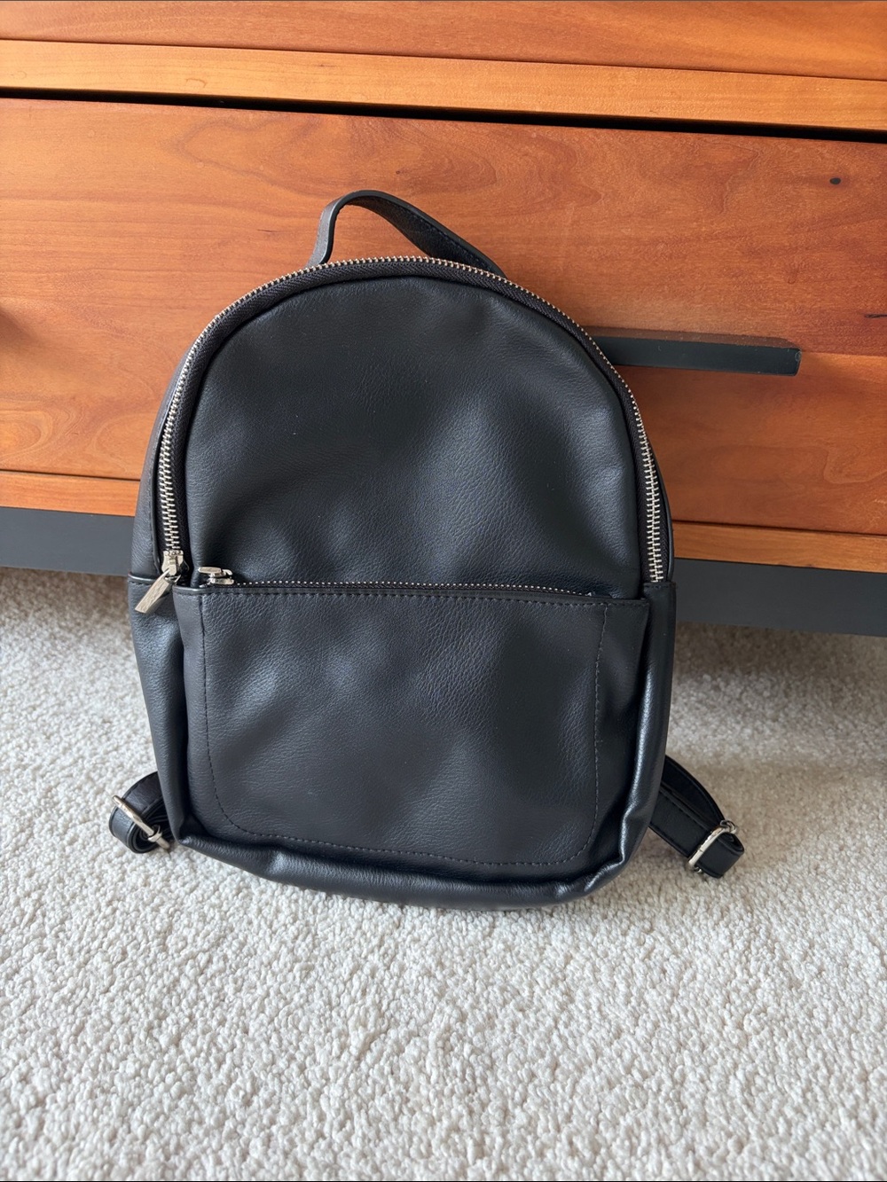 Wild fable - Minimalist Black Leather Mini Backpack